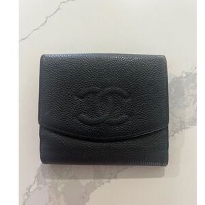 Chanel Black Caviar Leather Timeless CC Logo Bifold Wallet Made‎ in France